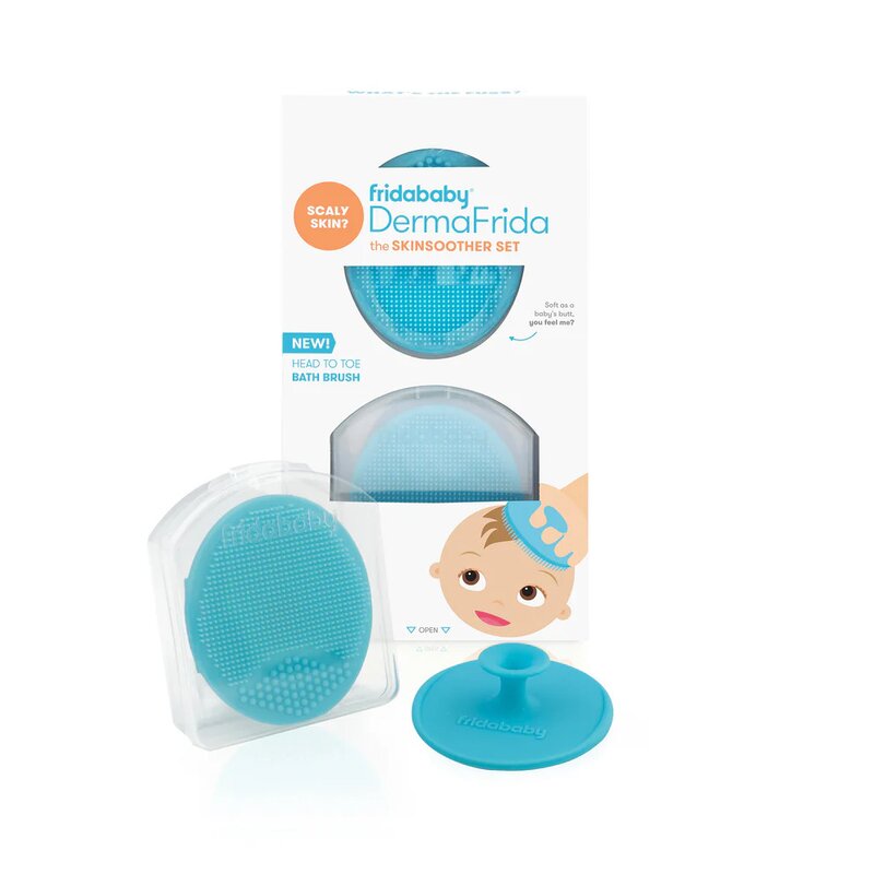 Perie de baie, FridaBaby, DermaFrida, Din silicon, Cu peri moi si bile de masaj, Pentru pielea sensibila, 0 luni+, Blue