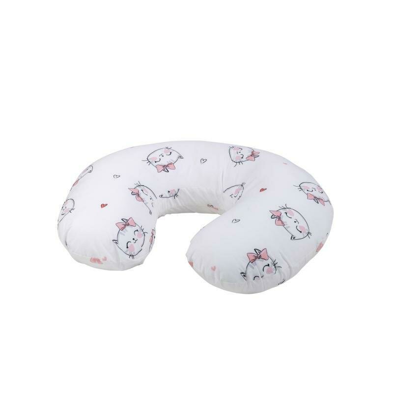 Perna alaptare, Bubaba, Cu husa detasabila, 70x60x18 cm, Kitties&Hearts/White - gogobaby.ro