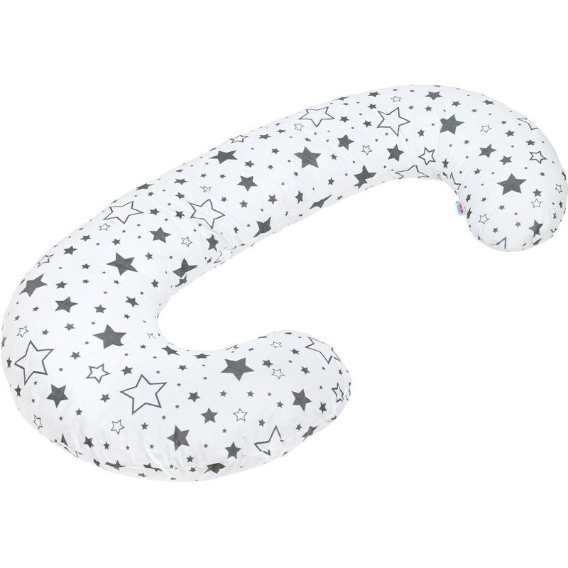 Perna alaptare, New Baby, Cu husa detasabila, In forma de C, Bumbac, Diametru 16 cm, Lungime in jurul circumferintei 285 cm, Stars White/Grey - gogobaby.ro