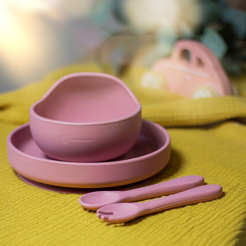 Bol, Petite&Mars, Take&Match, Din silicon, Cu ventuza, Fara BPA, 6 luni+, 350 ml, Roz - gogobaby.ro