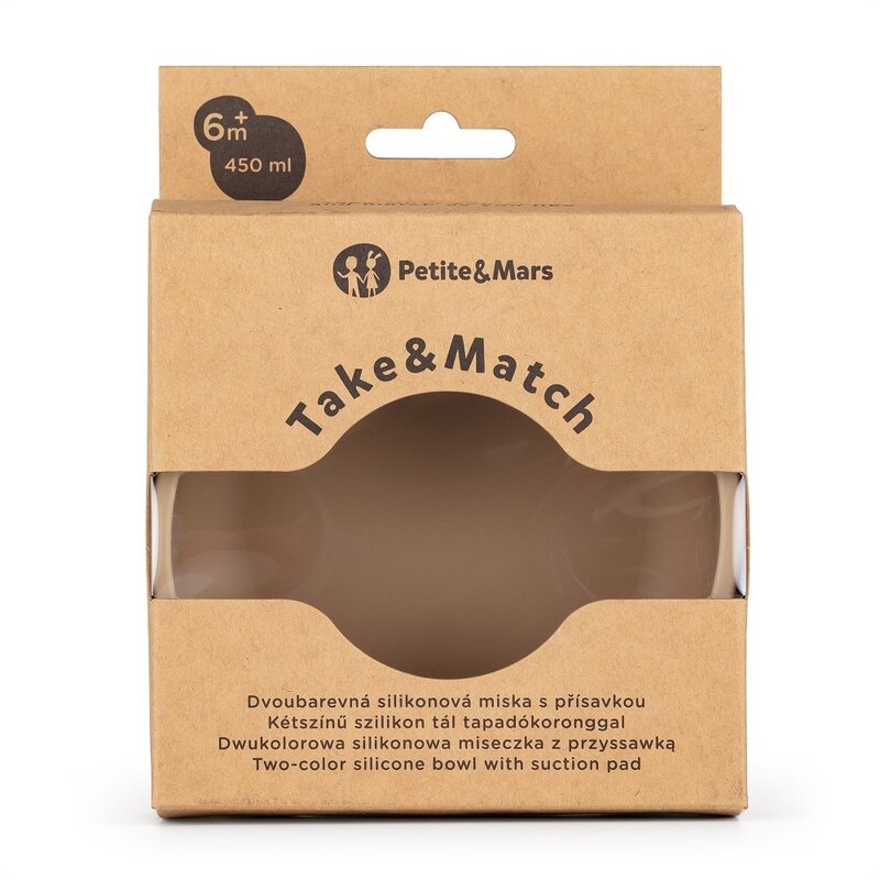 Bol, Petite&Mars, Take&Match, Cu ventuza, Silicon, Fara BPA, 450 ml, 6 luni+, Bej - gogobaby.ro