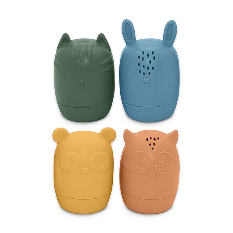 Set 4 jucarii de baie, Petite&Mars, Amigos, Din silicon, Fara BPA, 6 luni+, Multicolor