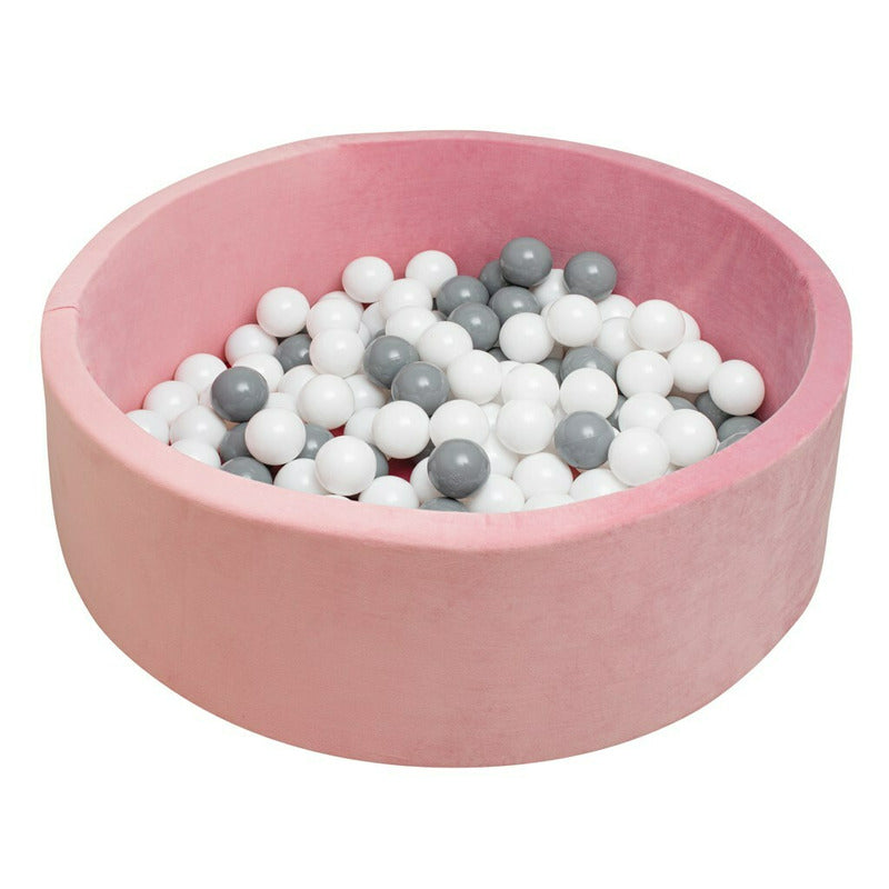 Piscina uscata, New Baby, Cu 150 de bile (Alb, gri), Din tesatura fina cu certificare Oeko-Tex Standard 100, Dimensiune 83 x 83 x 30 cm, Pink - gogobaby.ro