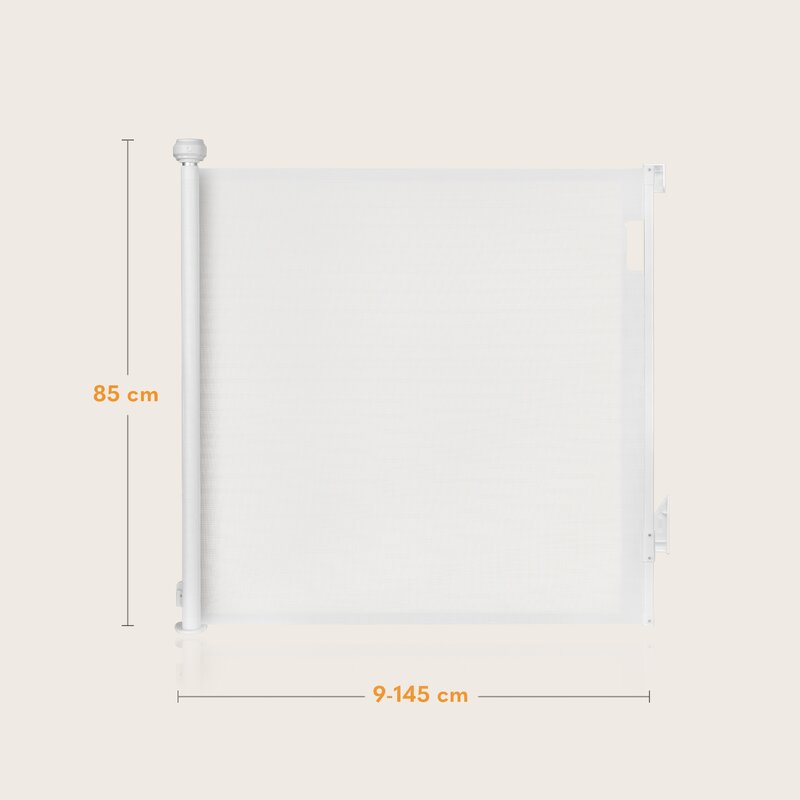 Poarta de siguranta, Lionelo, Thea, Textila, Ofera vizibilitate, Retractabila, Mecanism dublu de blocare, Montaj universal, 80x140 cm, Conform cu standardul european de securitate EN1930, Alb - gogobaby.ro