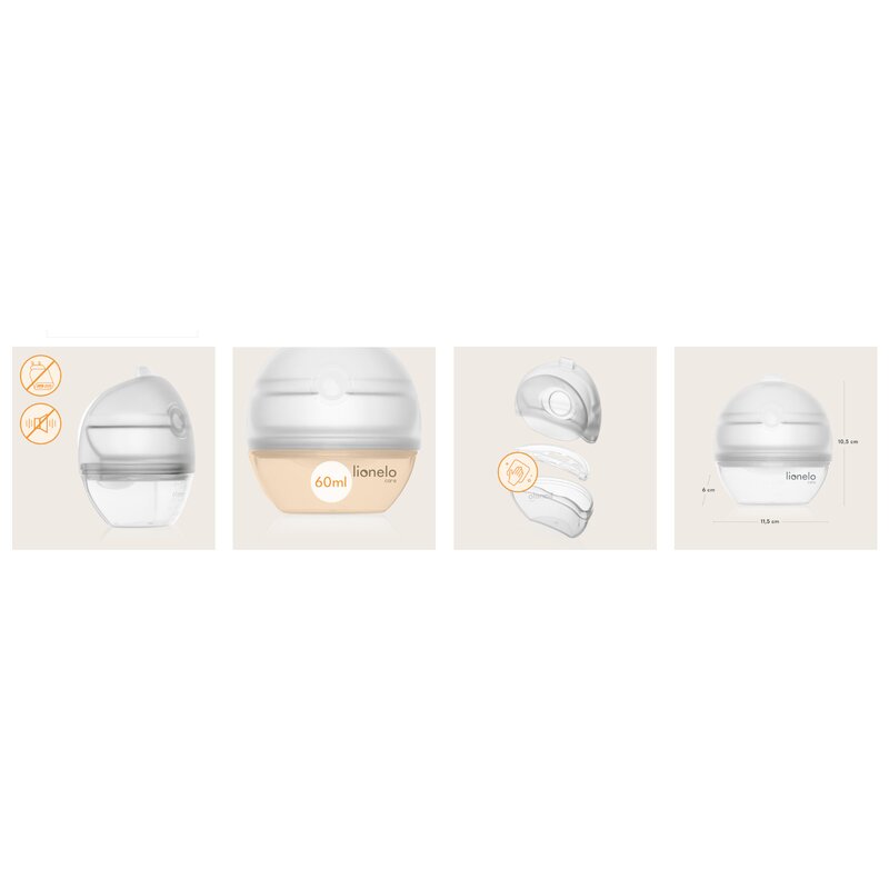 Pompa de san si colector de lapte, Lionelo, Milky 2 in 1, Volum 60 ml, Forma anatomica, Compataibila cu utilizarea cu sutien, Fara bisfenol A, Portabila, Alb - gogobaby.ro