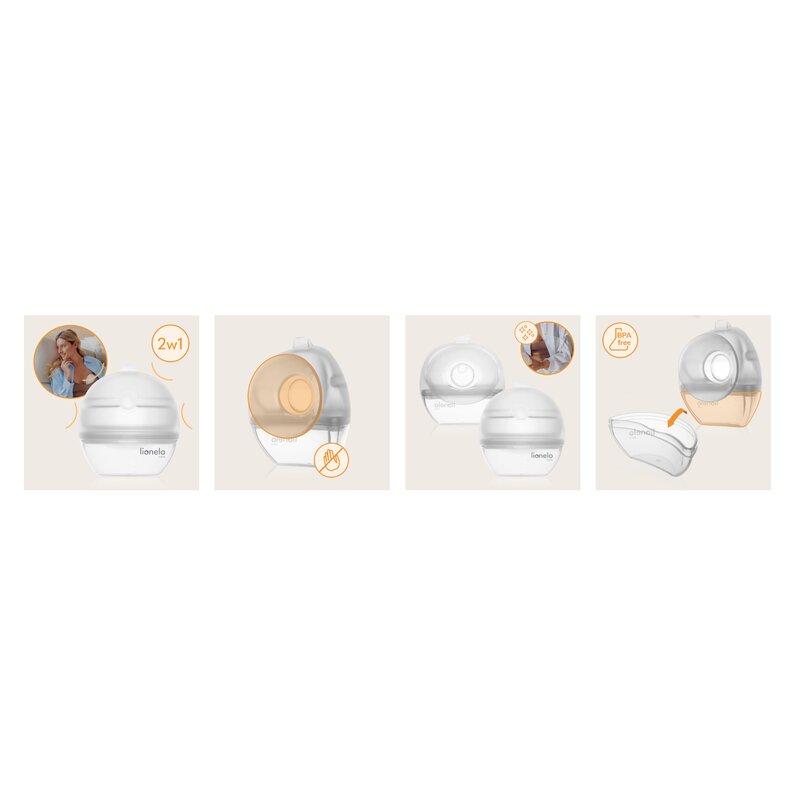Pompa de san si colector de lapte, Lionelo, Milky 2 in 1, Volum 60 ml, Forma anatomica, Compataibila cu utilizarea cu sutien, Fara bisfenol A, Portabila, Alb - gogobaby.ro