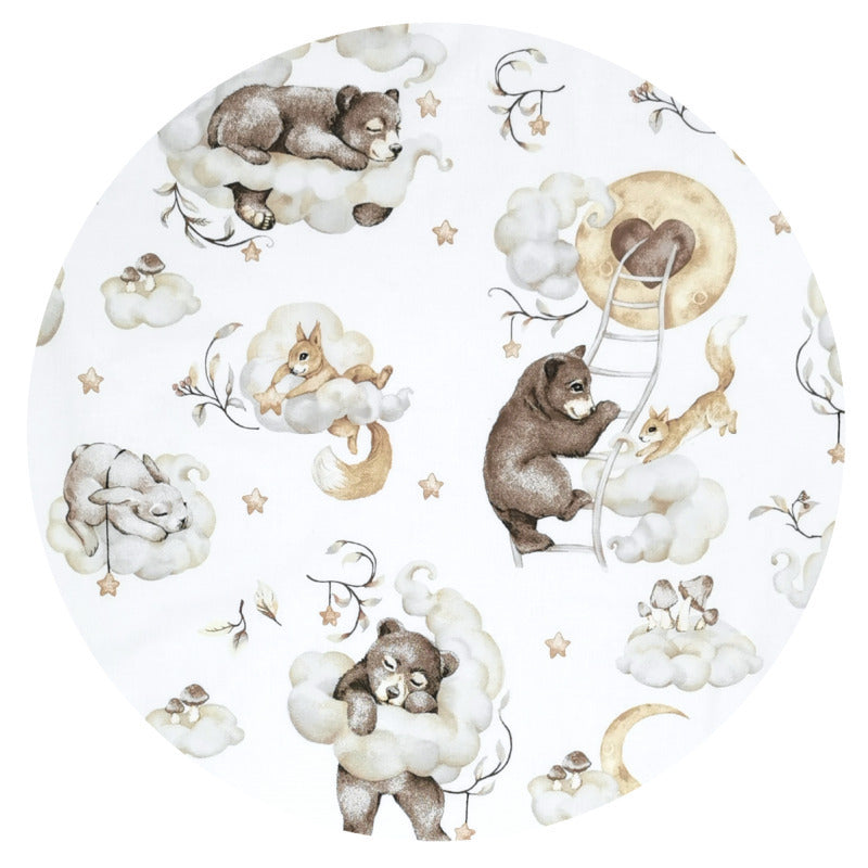 Cearceaf cu elastic, Qmini, Pentru patut 140X70 cm, Din bumbac certificat Oeko Tex Standard 100, Teddy Bear and Friends Beige - gogobaby.ro