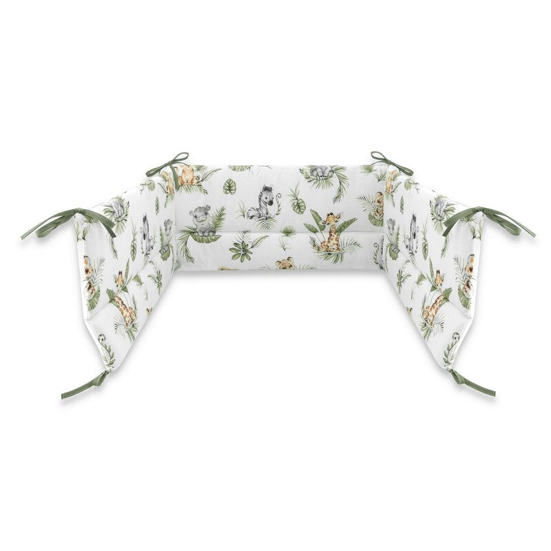 Lenjerie patut 3 piese, Qmini, Pentru patut 140x70 cm, Cu protectie laterala, Din bumbac certificat Oeko Tex Standard 100, Safari - gogobaby.ro
