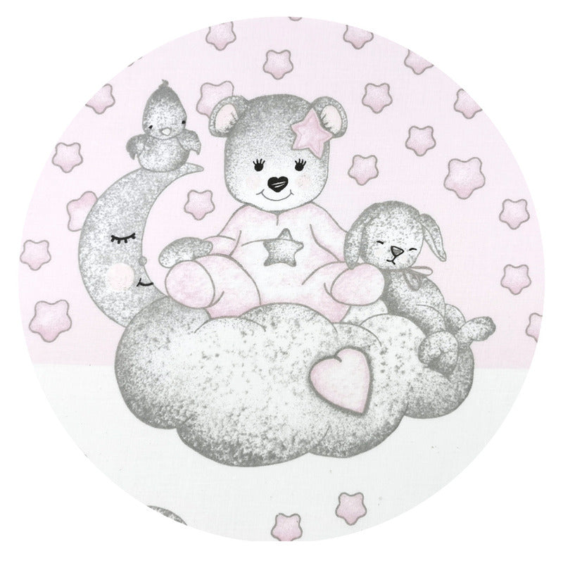 Perna bebelusi, Qmini, Ursulet, Multifunctionala, Cu doua fete, Tesatura pufoasa minky si bumbac, Materiale certificate Oeko Tex Standard 100, 30x23 cm, Minky Teddy Bear with Pink Heart - gogobaby.ro