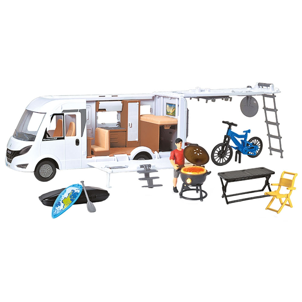 Rulota Dickie Toys Camper Hymer Camping Van Class B cu figurina si accesorii - gogobaby.ro