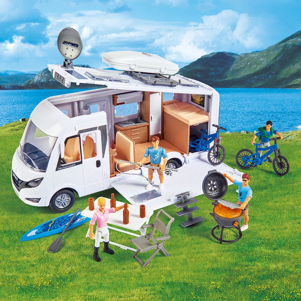 Rulota Dickie Toys Camper Hymer Camping Van Class B cu figurina si accesorii - gogobaby.ro