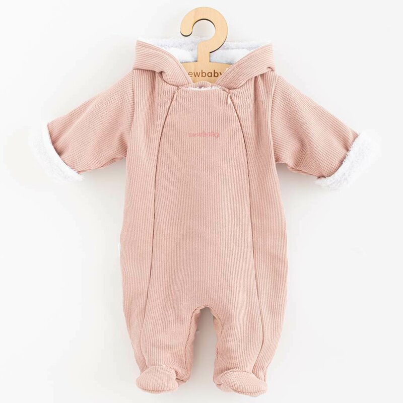 Salopeta de iarna, New Baby, Pentru bebelusi, Cu gluga, Marime 62, Din bumbac si elastan, Cu captuseala din polar, Frosty Pink