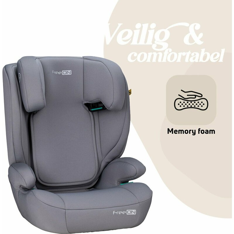 Scaun auto, FreeON, Vega, I-Size, Grupa 2/3, 100-150 cm, 4-12 ani, Cu husa detasabila, Cu cotiere, Cu tetiera reglabila 14 pozitii, Conform cu standardul european de securitate ECE R129, Gri - gogobaby.ro