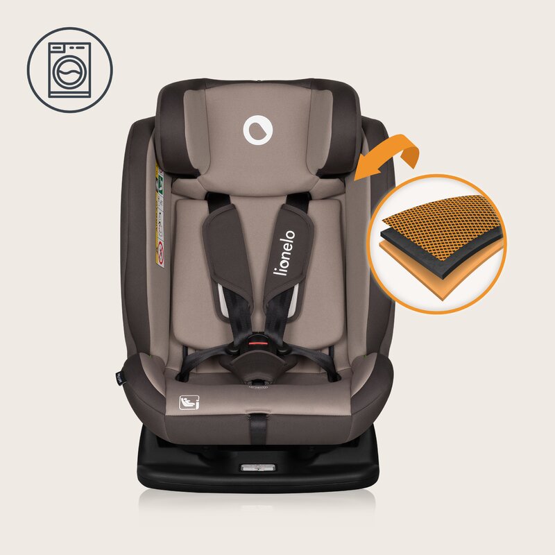 Scaun auto, Lionelo, Aart i-Size, Cu spatar inclinabil in 4 pozitii, Cu tetiera reglabila in 13 pozitii, 0-36 Kg, 40-150 cm, Cu centura siguranta in 3 puncte, Conform cu ECE R129/03, Bej - gogobaby.ro