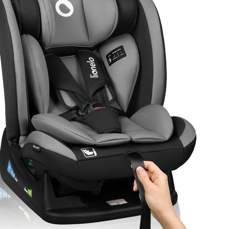 Scaun auto, Lionelo, Aart i-Size, Cu spatar inclinabil in 4 pozitii, Cu tetiera reglabila in 13 pozitii, 0-36 Kg, 40-150 cm, Cu centura siguranta in 3 puncte, Conform cu ECE R129/03, Gri - gogobaby.ro