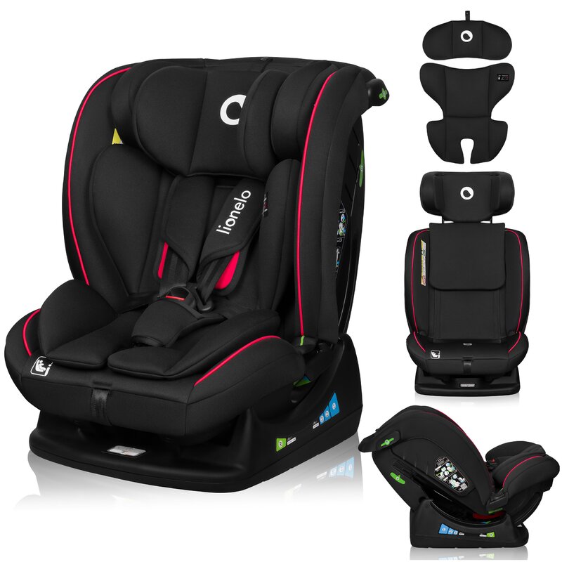 Scaun auto, Lionelo, Aart i-Size, Cu spatar inclinabil in 4 pozitii, Cu tetiera reglabila in 13 pozitii, 0-36 Kg, 40-150 cm, Cu centura siguranta in 3 puncte, Conform cu ECE R129/03, Negru/Rosu - gogobaby.ro