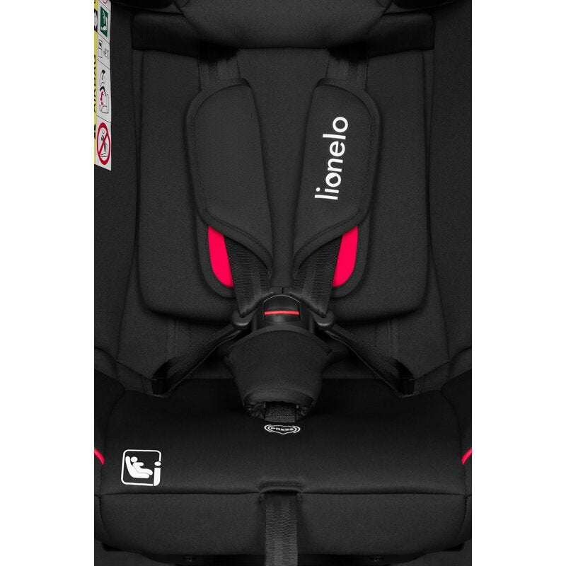 Scaun auto, Lionelo, Aart i-Size, Cu spatar inclinabil in 4 pozitii, Cu tetiera reglabila in 13 pozitii, 0-36 Kg, 40-150 cm, Cu centura siguranta in 3 puncte, Conform cu ECE R129/03, Negru/Rosu - gogobaby.ro