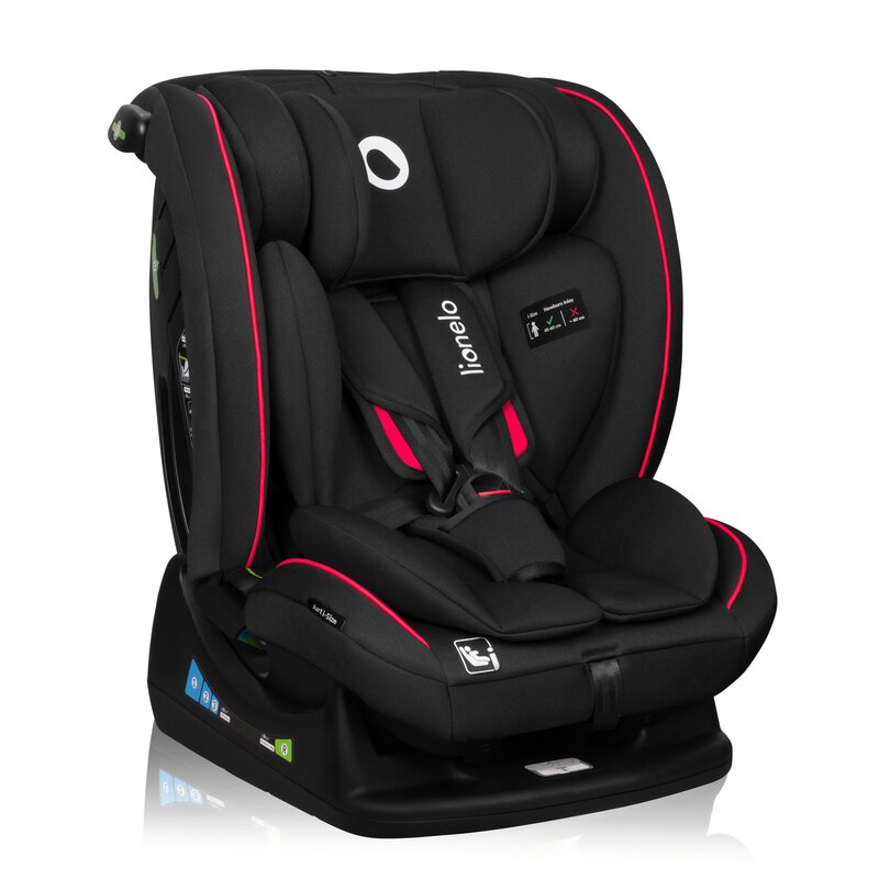 Scaun auto, Lionelo, Aart i-Size, Cu spatar inclinabil in 4 pozitii, Cu tetiera reglabila in 13 pozitii, 0-36 Kg, 40-150 cm, Cu centura siguranta in 3 puncte, Conform cu ECE R129/03, Negru/Rosu - gogobaby.ro