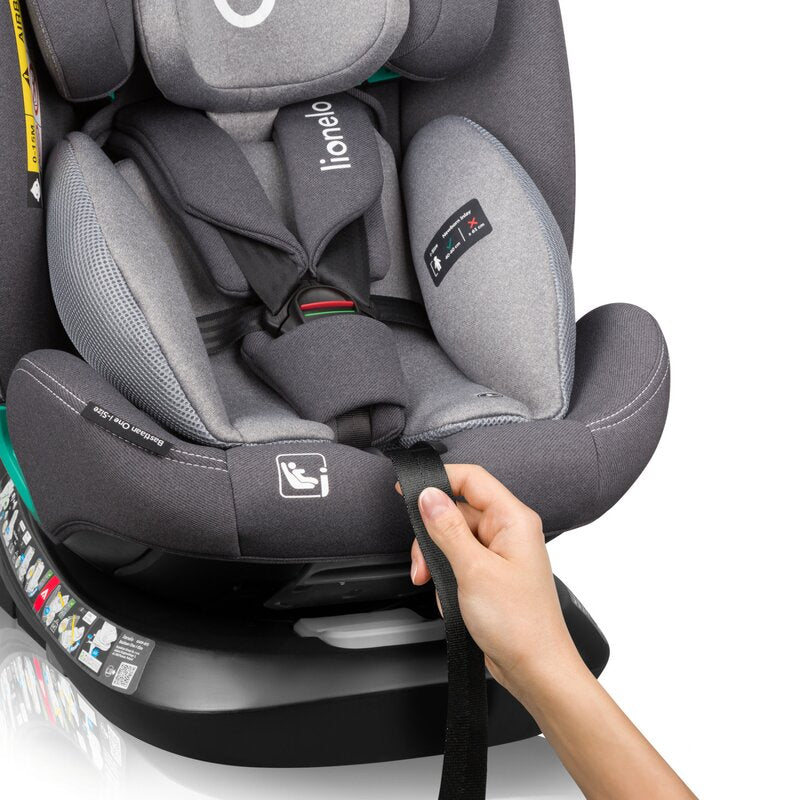 Scaun auto, Lionelo, Bastiaan One i-Size, 4 in 1, Protectie laterala, Cu spatar inclinabil in 4 pozitii, Cu tetiera reglabila in 13 pozitii, Rotire 360 grade, Top Tether, 0-36 Kg, 40-150 cm, Cu Isofix, Conform cu ECE R129, Gri - gogobaby.ro