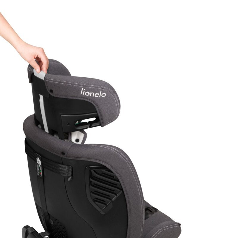 Scaun auto, Lionelo, Bastiaan One i-Size, 4 in 1, Protectie laterala, Cu spatar inclinabil in 4 pozitii, Cu tetiera reglabila in 13 pozitii, Rotire 360 grade, Top Tether, 0-36 Kg, 40-150 cm, Cu Isofix, Conform cu ECE R129, Gri - gogobaby.ro