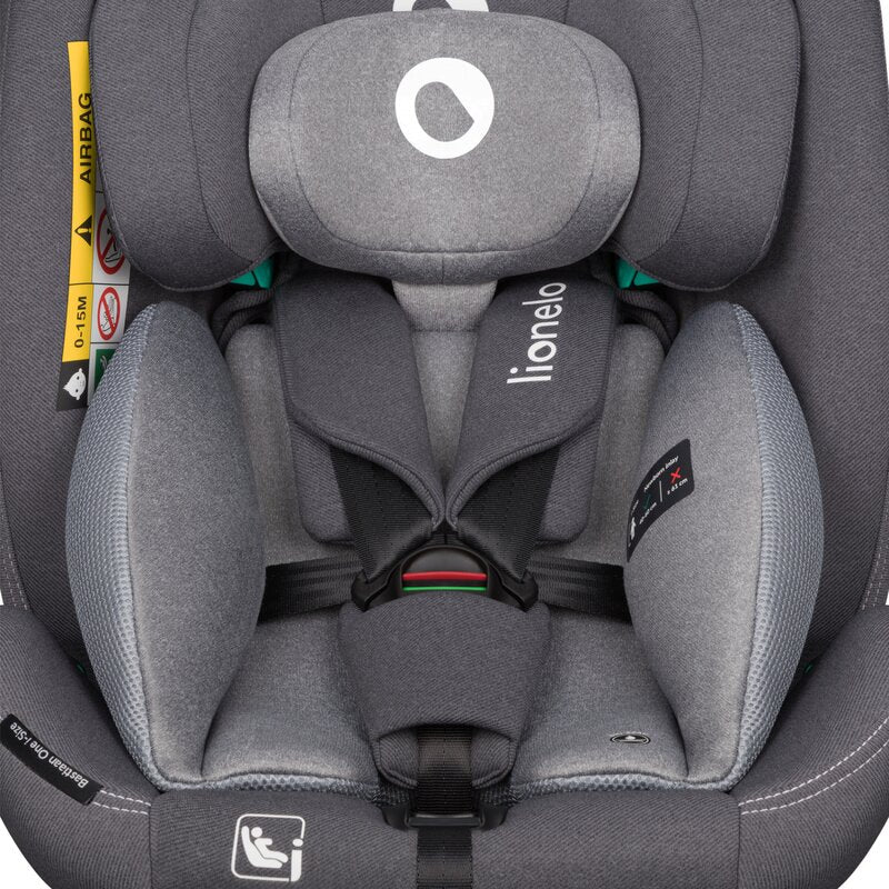 Scaun auto, Lionelo, Bastiaan One i-Size, 4 in 1, Protectie laterala, Cu spatar inclinabil in 4 pozitii, Cu tetiera reglabila in 13 pozitii, Rotire 360 grade, Top Tether, 0-36 Kg, 40-150 cm, Cu Isofix, Conform cu ECE R129, Gri - gogobaby.ro
