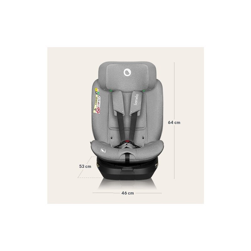 Scaun auto, Lionelo, Brave i-Size, 4 in 1, Rotire 360 grade, Protectie laterala, Cu spatar inclinabil in 5 pozitii, Cu tetiera reglabila in 12 pozitii, 0-36 Kg, 40-150 cm, Cu Isofix, Conform cu ECE R129, Gri