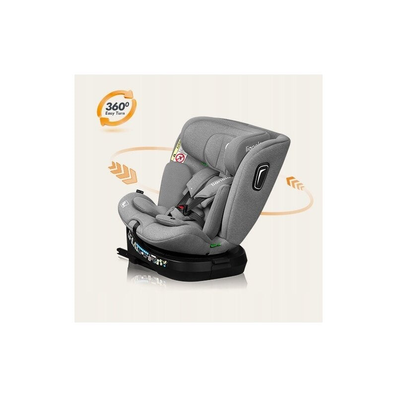 Scaun auto, Lionelo, Brave i-Size, 4 in 1, Rotire 360 grade, Protectie laterala, Cu spatar inclinabil in 5 pozitii, Cu tetiera reglabila in 12 pozitii, 0-36 Kg, 40-150 cm, Cu Isofix, Conform cu ECE R129, Gri