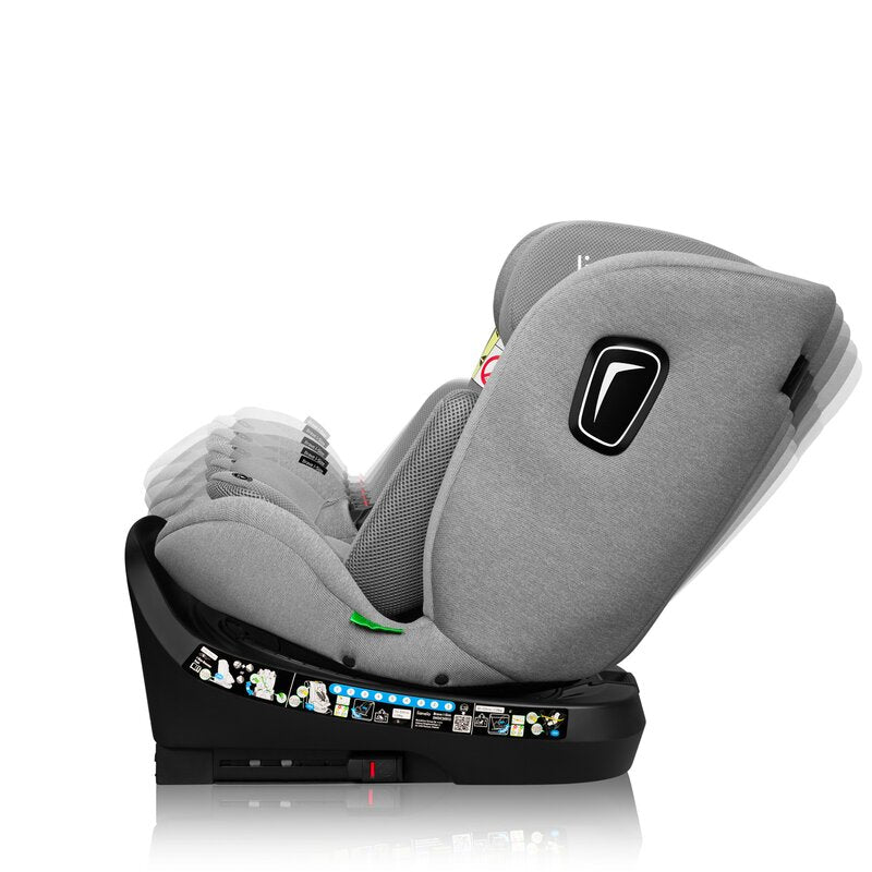 Scaun auto, Lionelo, Brave i-Size, 4 in 1, Rotire 360 grade, Protectie laterala, Cu spatar inclinabil in 5 pozitii, Cu tetiera reglabila in 12 pozitii, 0-36 Kg, 40-150 cm, Cu Isofix, Conform cu ECE R129, Gri
