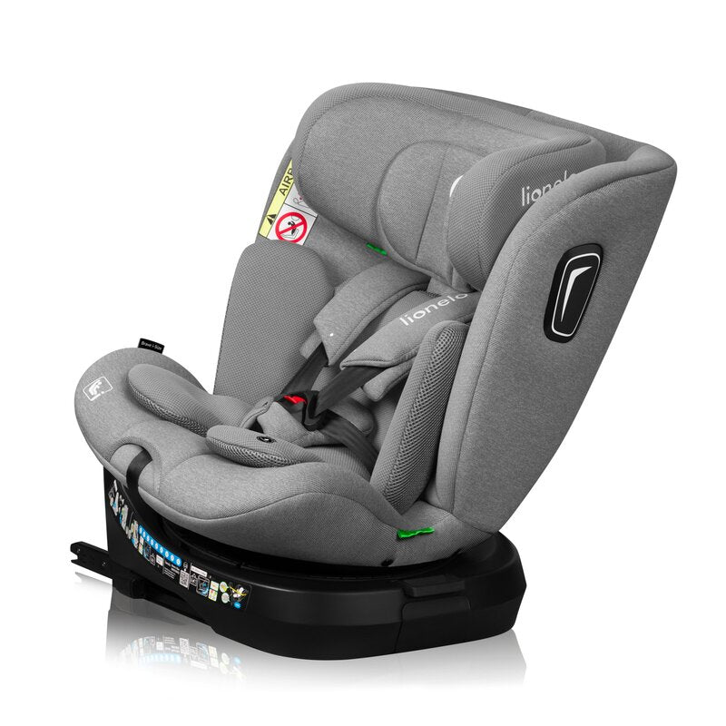 Scaun auto, Lionelo, Brave i-Size, 4 in 1, Rotire 360 grade, Protectie laterala, Cu spatar inclinabil in 5 pozitii, Cu tetiera reglabila in 12 pozitii, 0-36 Kg, 40-150 cm, Cu Isofix, Conform cu ECE R129, Gri