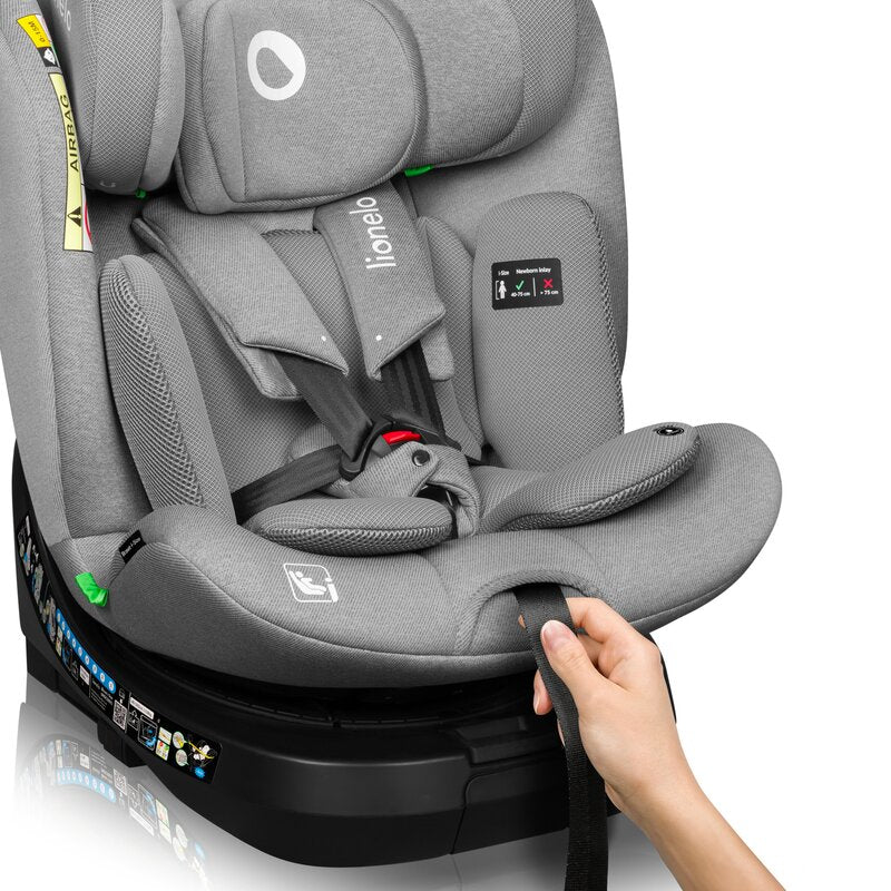 Scaun auto, Lionelo, Brave i-Size, 4 in 1, Rotire 360 grade, Protectie laterala, Cu spatar inclinabil in 5 pozitii, Cu tetiera reglabila in 12 pozitii, 0-36 Kg, 40-150 cm, Cu Isofix, Conform cu ECE R129, Gri