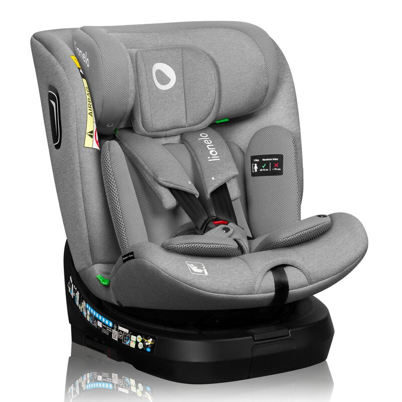 Scaun auto, Lionelo, Brave i-Size, 4 in 1, Rotire 360 grade, Protectie laterala, Cu spatar inclinabil in 5 pozitii, Cu tetiera reglabila in 12 pozitii, 0-36 Kg, 40-150 cm, Cu Isofix, Conform cu ECE R129, Gri