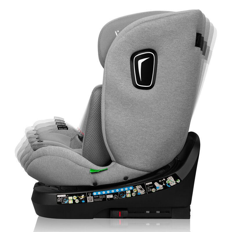 Scaun auto, Lionelo, Brave i-Size, 4 in 1, Rotire 360 grade, Protectie laterala, Cu spatar inclinabil in 5 pozitii, Cu tetiera reglabila in 12 pozitii, 0-36 Kg, 40-150 cm, Cu Isofix, Conform cu ECE R129, Gri