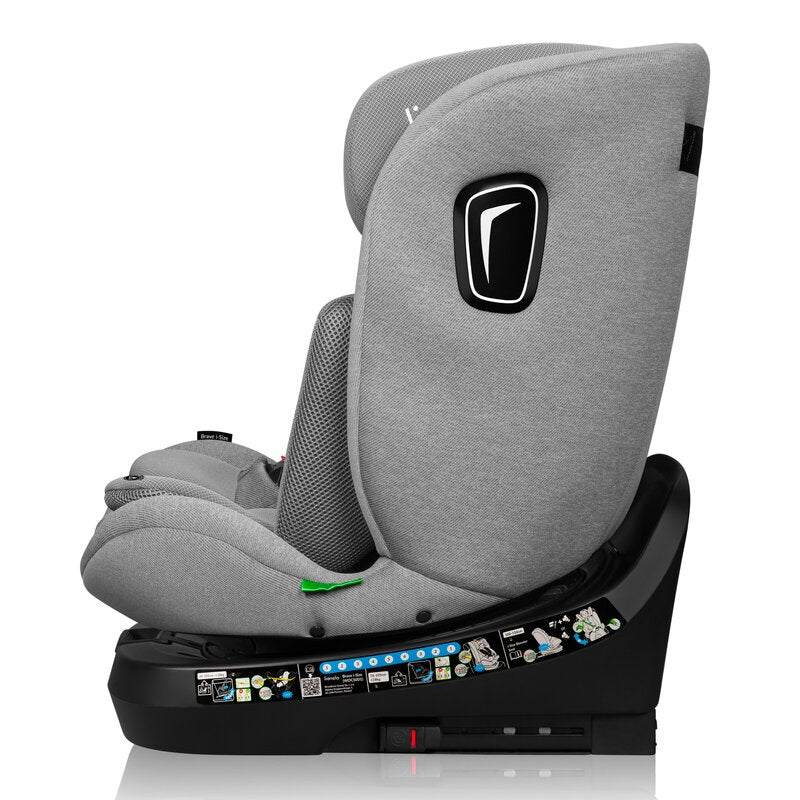 Scaun auto, Lionelo, Brave i-Size, 4 in 1, Rotire 360 grade, Protectie laterala, Cu spatar inclinabil in 5 pozitii, Cu tetiera reglabila in 12 pozitii, 0-36 Kg, 40-150 cm, Cu Isofix, Conform cu ECE R129, Gri