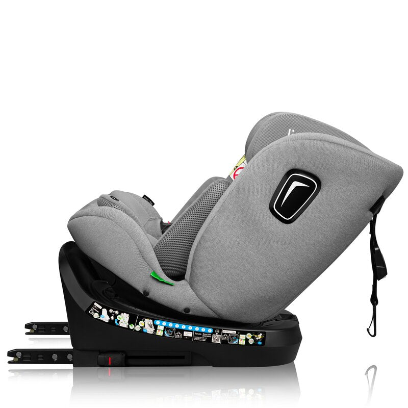 Scaun auto, Lionelo, Brave i-Size, 4 in 1, Rotire 360 grade, Protectie laterala, Cu spatar inclinabil in 5 pozitii, Cu tetiera reglabila in 12 pozitii, 0-36 Kg, 40-150 cm, Cu Isofix, Conform cu ECE R129, Gri