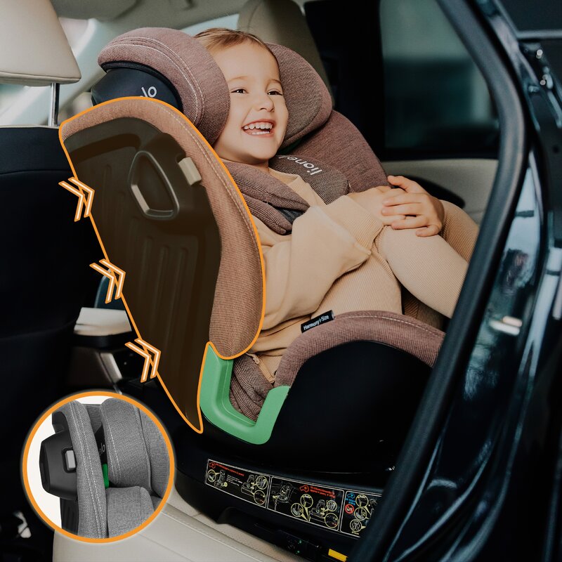 Scaun auto, Lionelo, Harmony i-Size, Rotire 360 grade, Protectie laterala, Cu spatar reglabil in 5 pozitii, Cu tetiera reglabila in 12 pozitii, 0-36 Kg, 40-150 cm, Cu Isofix, Husa din bambus, Conform cu ECE R129, Gri deschis - gogobaby.ro