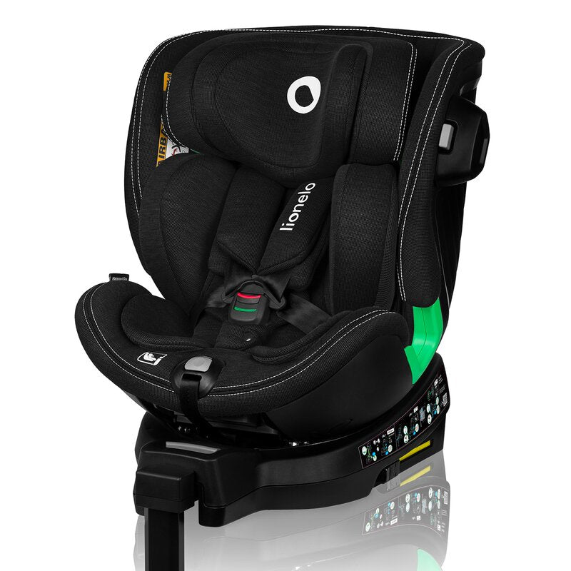 Scaun auto, Lionelo, Harmony i-Size, Rotire 360 grade, Protectie laterala, Cu spatar reglabil in 5 pozitii, Cu tetiera reglabila in 12 pozitii, 0-36 Kg, 40-150 cm, Cu Isofix, Husa din bambus, Conform cu ECE R129, Negru - gogobaby.ro