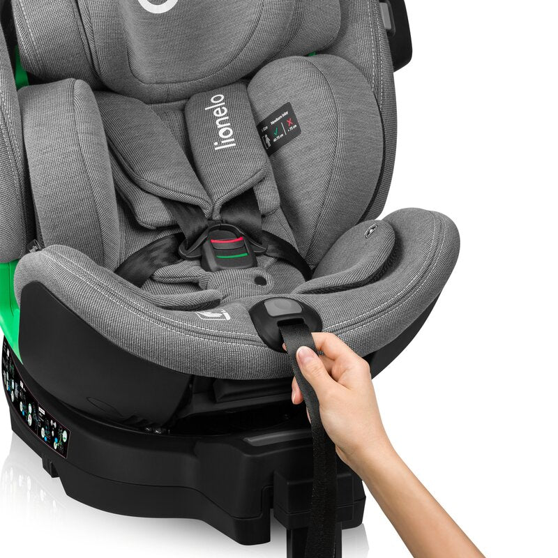 Scaun auto, Lionelo, Harmony i-Size, Rotire 360 grade, Protectie laterala, Cu spatar reglabil in 5 pozitii, Cu tetiera reglabila in 12 pozitii, 0-36 Kg, 40-150 cm, Cu Isofix, Husa din bambus, Conform cu ECE R129, Gri deschis - gogobaby.ro