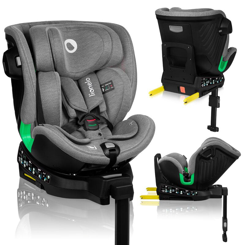 Scaun auto, Lionelo, Harmony i-Size, Rotire 360 grade, Protectie laterala, Cu spatar reglabil in 5 pozitii, Cu tetiera reglabila in 12 pozitii, 0-36 Kg, 40-150 cm, Cu Isofix, Husa din bambus, Conform cu ECE R129, Gri deschis - gogobaby.ro