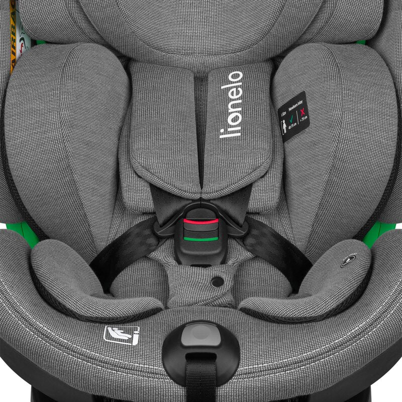 Scaun auto, Lionelo, Harmony i-Size, Rotire 360 grade, Protectie laterala, Cu spatar reglabil in 5 pozitii, Cu tetiera reglabila in 12 pozitii, 0-36 Kg, 40-150 cm, Cu Isofix, Husa din bambus, Conform cu ECE R129, Gri deschis - gogobaby.ro