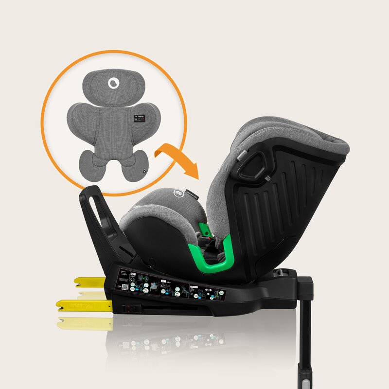 Scaun auto, Lionelo, Harmony i-Size, Rotire 360 grade, Protectie laterala, Cu spatar reglabil in 5 pozitii, Cu tetiera reglabila in 12 pozitii, 0-36 Kg, 40-150 cm, Cu Isofix, Husa din bambus, Conform cu ECE R129, Gri deschis - gogobaby.ro