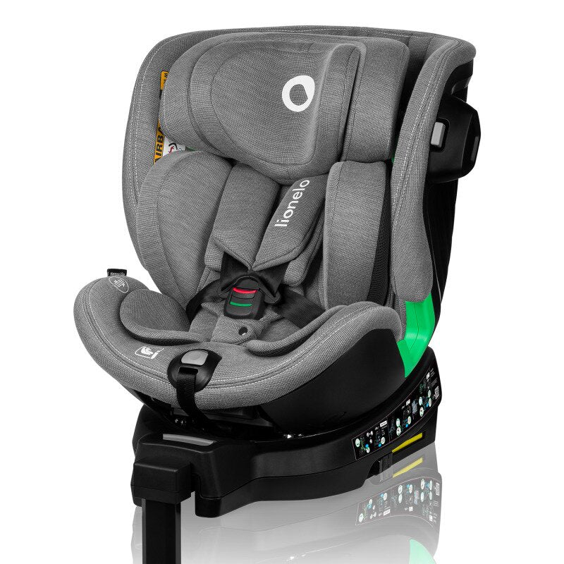 Scaun auto, Lionelo, Harmony i-Size, Rotire 360 grade, Protectie laterala, Cu spatar reglabil in 5 pozitii, Cu tetiera reglabila in 12 pozitii, 0-36 Kg, 40-150 cm, Cu Isofix, Husa din bambus, Conform cu ECE R129, Gri deschis - gogobaby.ro