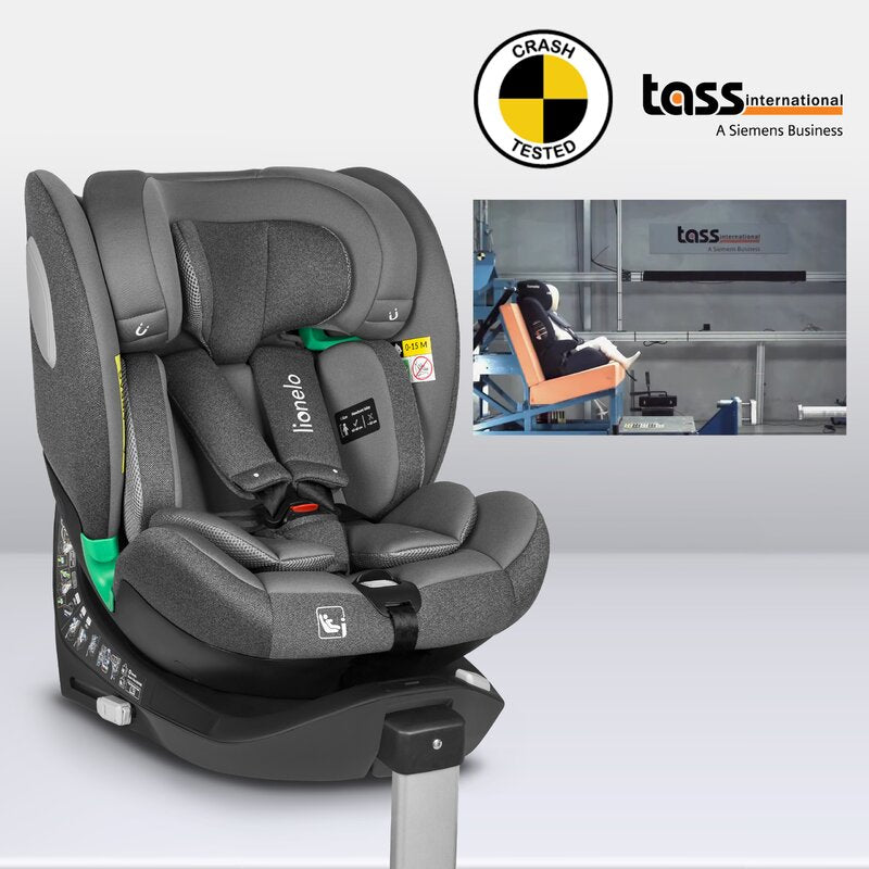 Scaun auto, Lionelo, i-Size Braam, 0-36 Kg, 40-150 cm, Cu isofix si picior de fixare, Protectie laterala, Rotire 360 grade, Ajustare spatar in 5 pozitii, Tetiera reglabila in 14 trepte, Conform cu standardul european de securitate R129, Gri - gogobaby.ro