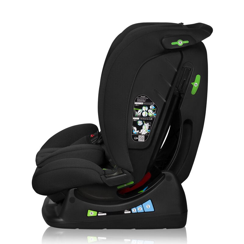 Scaun auto, Lionelo, i-Size Izzy, 0-36 Kg, 40-150 cm, Instalare cu centurile masinii, Protectie laterala, Ajustare spatar in 3 pozitii, Tetiera reglabila in 13 trepte, Conform cu R129, Negru