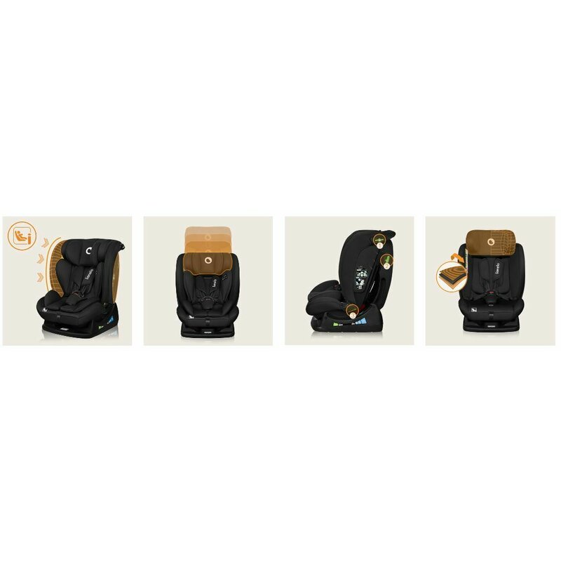 Scaun auto, Lionelo, i-Size Izzy, 0-36 Kg, 40-150 cm, Instalare cu centurile masinii, Protectie laterala, Ajustare spatar in 3 pozitii, Tetiera reglabila in 13 trepte, Conform cu R129, Negru