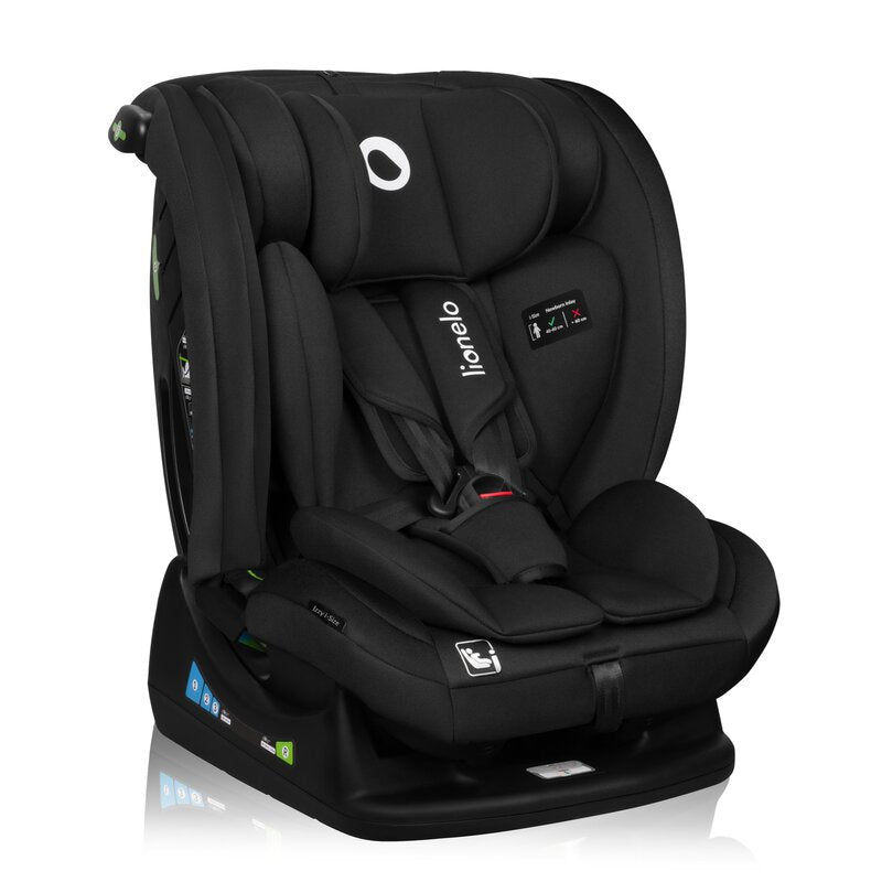 Scaun auto, Lionelo, i-Size Izzy, 0-36 Kg, 40-150 cm, Instalare cu centurile masinii, Protectie laterala, Ajustare spatar in 3 pozitii, Tetiera reglabila in 13 trepte, Conform cu R129, Negru