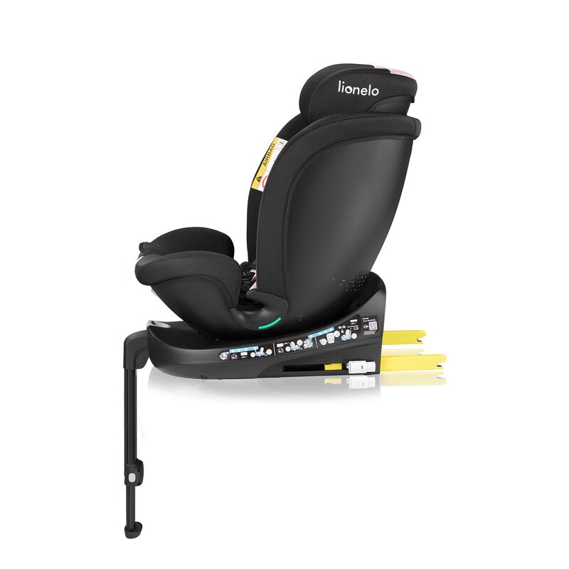 Scaun auto, Lionelo, i-Size Navy, 0-36 Kg, 40-150 cm, Cu isofix si picior de fixare, Protectie laterala, Rotire 360 grade, Ajustare spatar in 4 pozitii, Tetiera reglabila in 11 trepte, Conform cu R129, Negru/Roz - gogobaby.ro