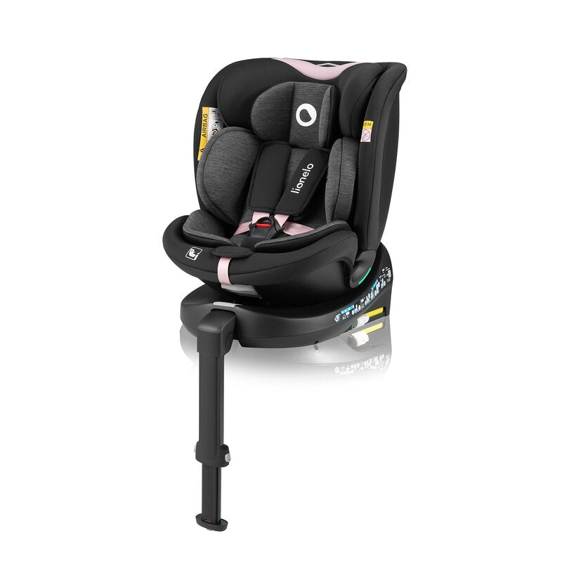 Scaun auto, Lionelo, i-Size Navy, 0-36 Kg, 40-150 cm, Cu isofix si picior de fixare, Protectie laterala, Rotire 360 grade, Ajustare spatar in 4 pozitii, Tetiera reglabila in 11 trepte, Conform cu R129, Negru/Roz - gogobaby.ro