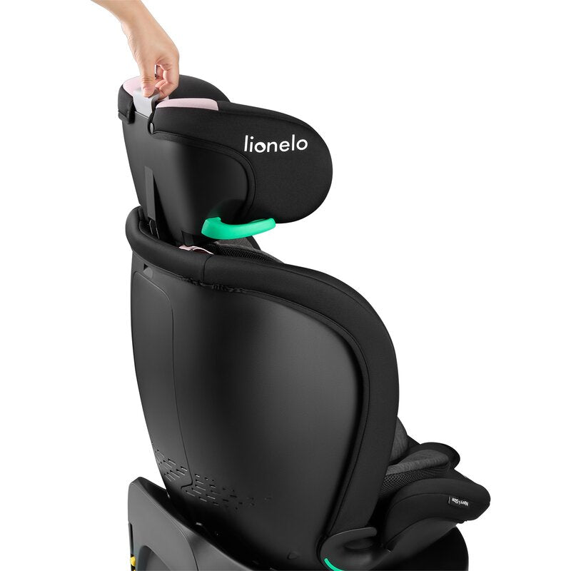 Scaun auto, Lionelo, i-Size Navy, 0-36 Kg, 40-150 cm, Cu isofix si picior de fixare, Protectie laterala, Rotire 360 grade, Ajustare spatar in 4 pozitii, Tetiera reglabila in 11 trepte, Conform cu R129, Negru/Roz - gogobaby.ro