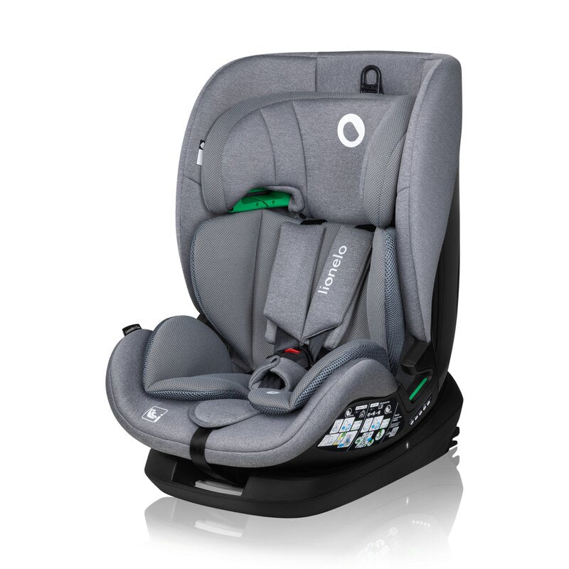 Scaun auto, Lionelo, Lavender I-size, Isofix, Cu centura TopTether, Cu spatar inclinabil in 5 pozitii, Cu tetiera reglabila in 13 pozitii, Instalare cu fata inainte, 9-36 Kg, 76-150 cm, Conform cu ECE R129, Gri - gogobaby.ro