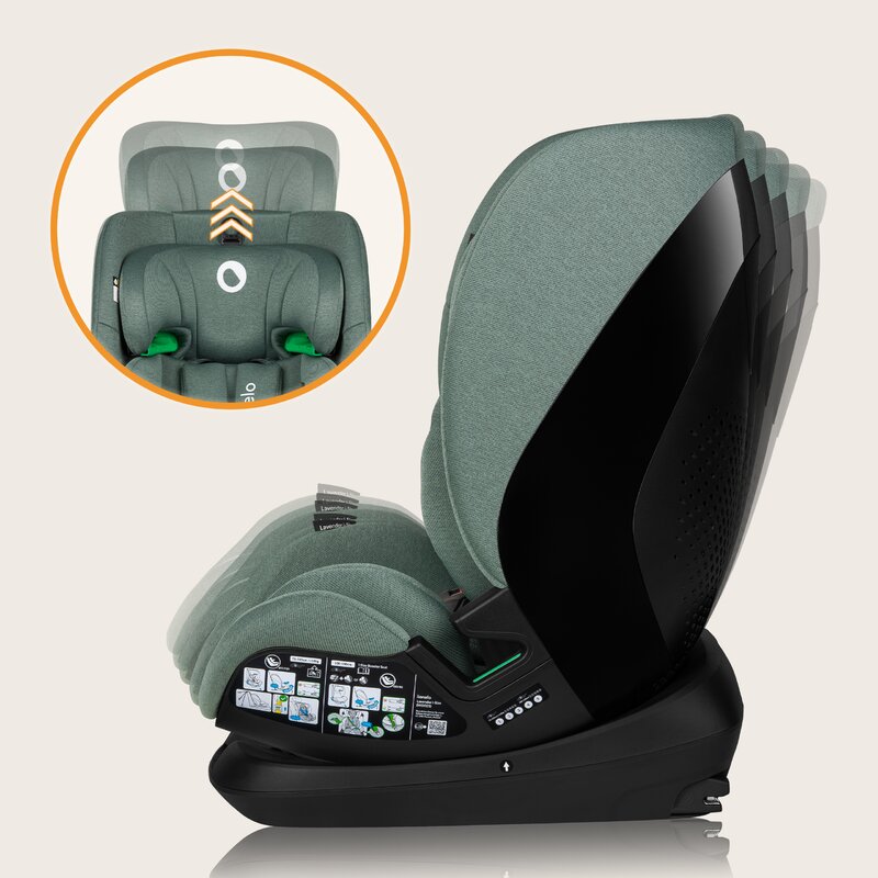 Scaun auto, Lionelo, Lavender I-size, Isofix, Cu centura TopTether, Cu spatar inclinabil in 5 pozitii, Cu tetiera reglabila in 13 pozitii, Instalare cu fata inainte, 9-36 Kg, 76-150 cm, Conform cu ECE R129, Verde - gogobaby.ro